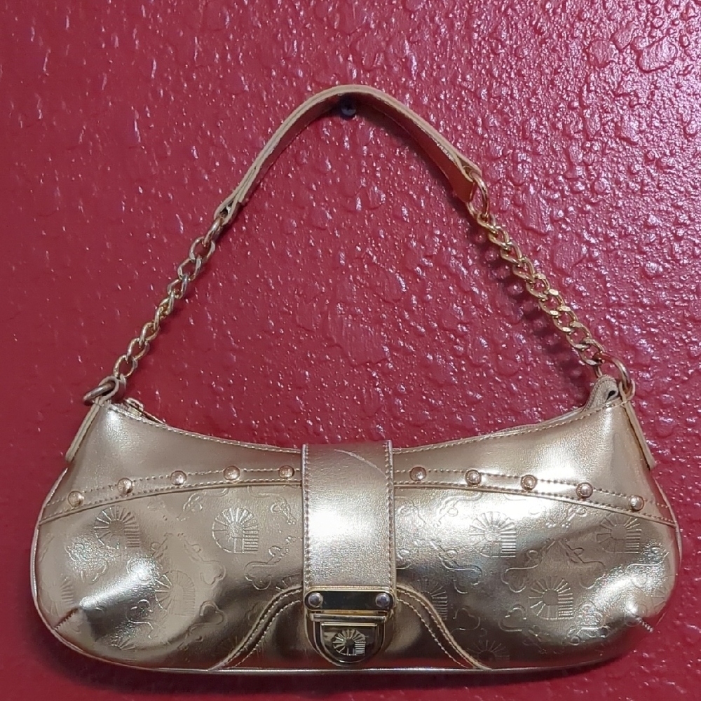 Akdmks Gold-Metallic Chain Strap Y2K Handbag/ Shoulder Bag Clutch Purse